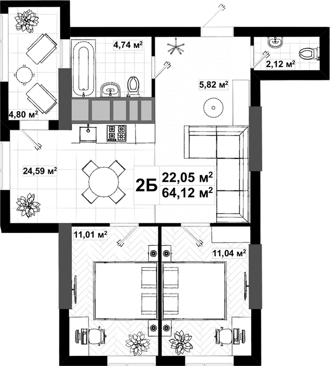 2-кімнатна 64.12 м² в ЖК UNO City House від 43 500 грн/м², Київ
