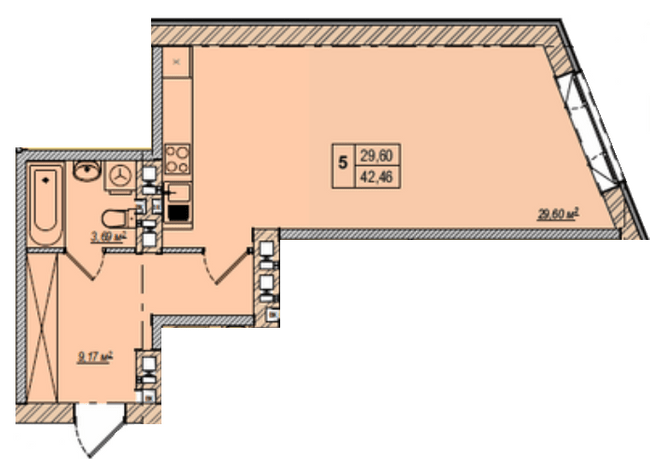 1-комнатная 42.46 м² в ЖК Wood Park от 19 700 грн/м², Киев