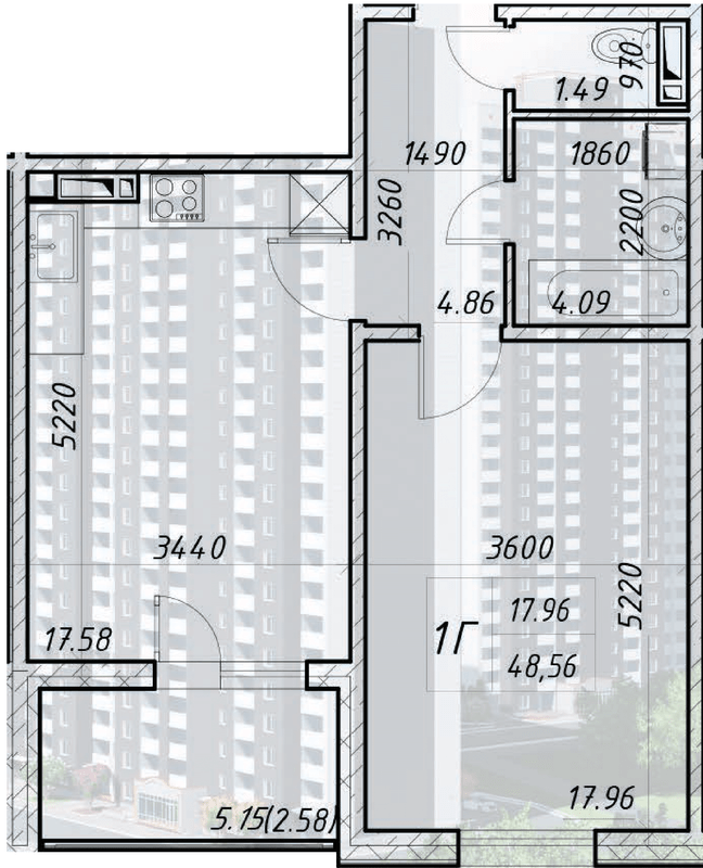 1-кімнатна 48.24 м² в ЖК Деснянський від 22 000 грн/м², Київ