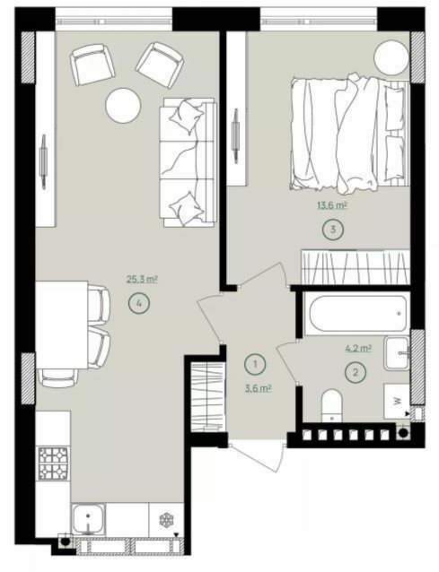 1-комнатная 46.7 м² в ЖК Дом на Вавиловых от 38 100 грн/м², Киев
