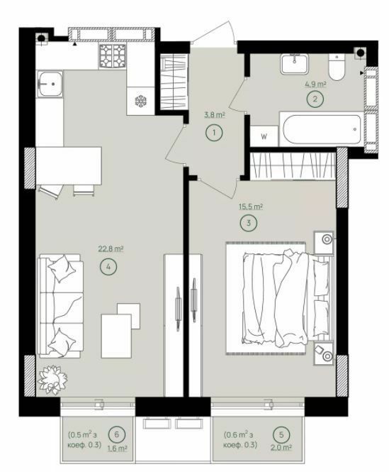 1-комнатная 48.1 м² в ЖК Дом на Вавиловых от 38 100 грн/м², Киев