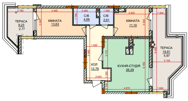 2-комнатная 79.82 м² в ЖК Лесная сказка 2 от 32 300 грн/м², Киев