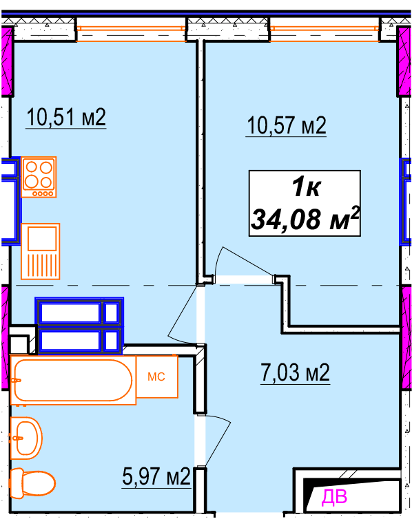1-комнатная 34.08 м² в ЖК Aura city от 41 000 грн/м², Киев