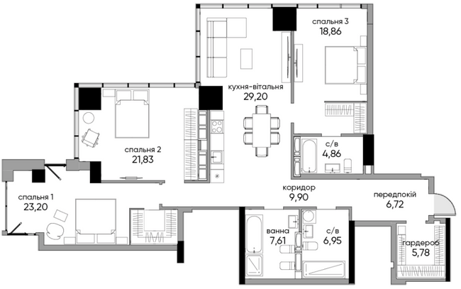 3-кімнатна 132.7 м² в БФК A136 Highlight Tower від 93 720 грн/м², Київ