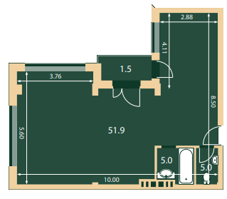 Свободная планировка 63.2 м² в КД Hidden от 143 550 грн/м², Киев