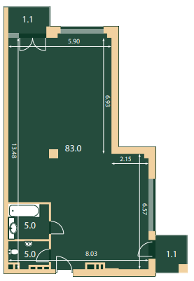 Свободная планировка 95.1 м² в КД Hidden от 94 050 грн/м², Киев