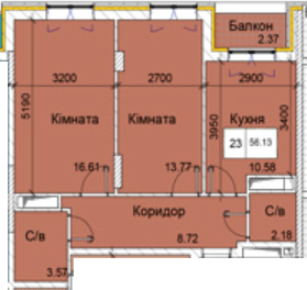 2-кімнатна 56.13 м² в ЖК Love від 15 350 грн/м², Одеса