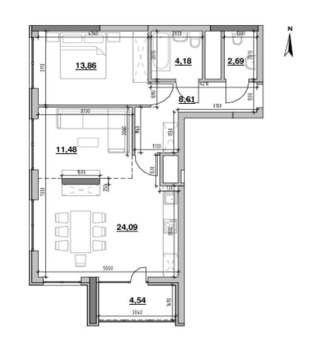 1-комнатная 69.45 м² в ЖК Nordica Residence от 45 359 грн/м², Киев