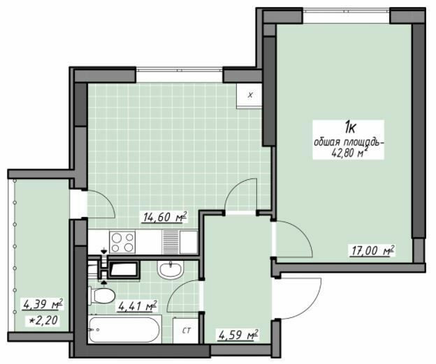 1-комнатная 42.8 м² в ЖК Одесские традиции на Глушко от 28 400 грн/м², Одесса