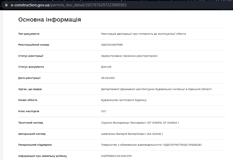 Сертифікат про готовність Дом 1, ЖК Калейдоскоп