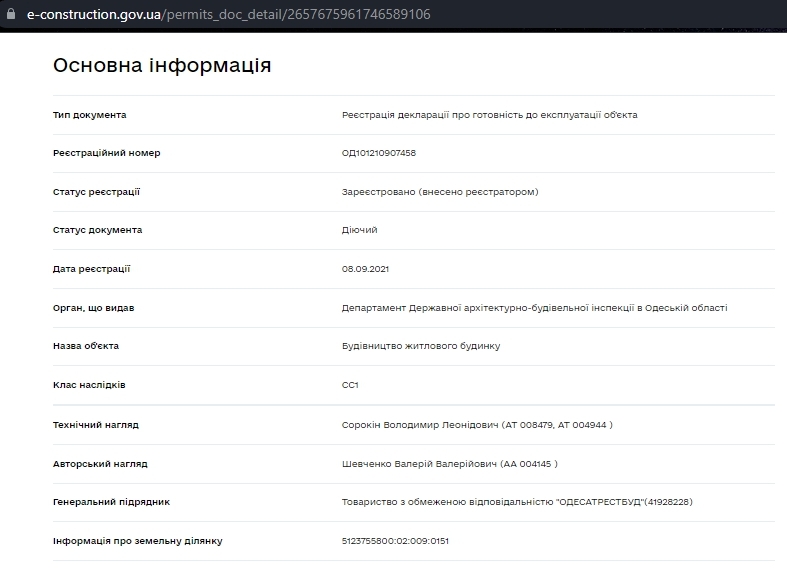 Сертифікат про готовність Дом 1, ЖК Калейдоскоп