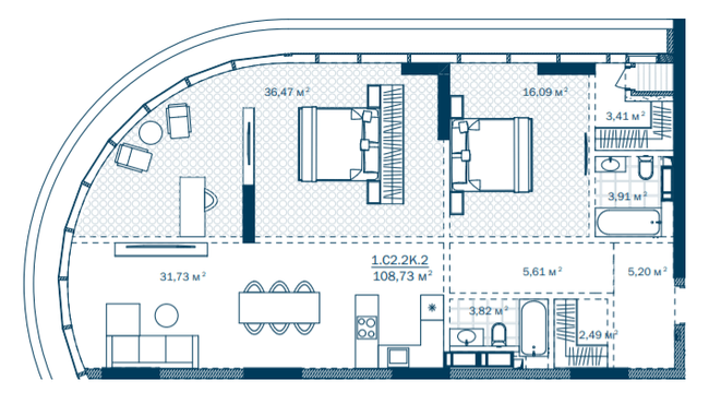 2-комнатная 108.73 м² в ЖК Rusaniv Residence от 37 951 грн/м², Киев