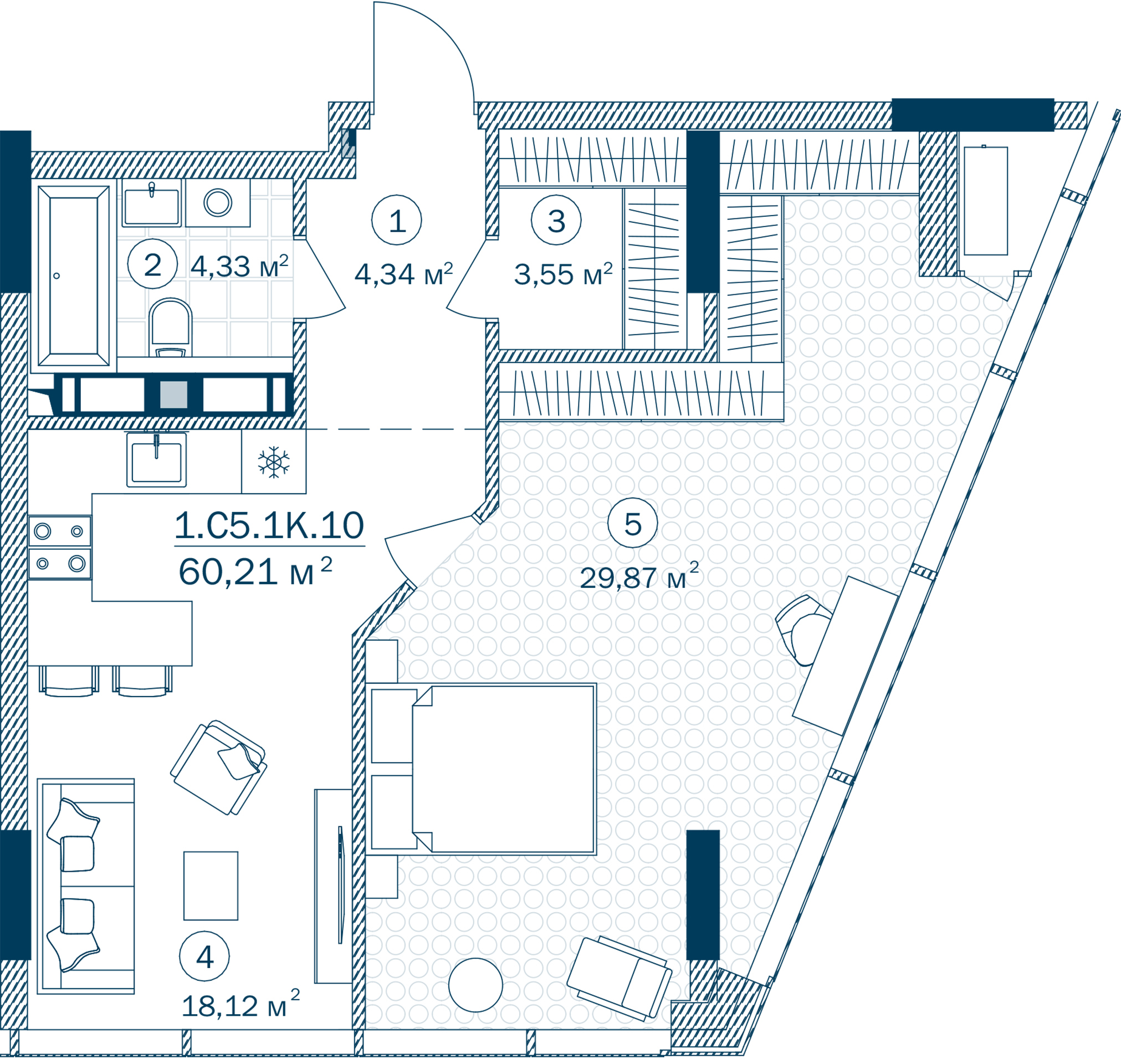 1-комнатная 60.21 м² в ЖК Rusaniv Residence от 39 150 грн/м², Киев