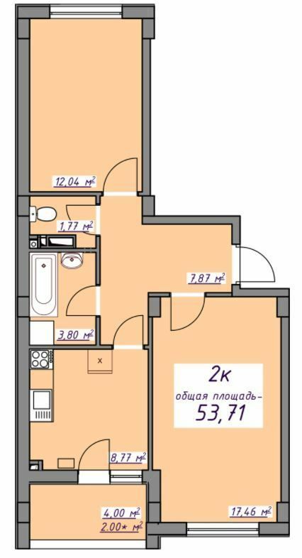 2-комнатная 53.71 м² в ЖМ Седьмое Небо от 18 550 грн/м², пгт Авангард