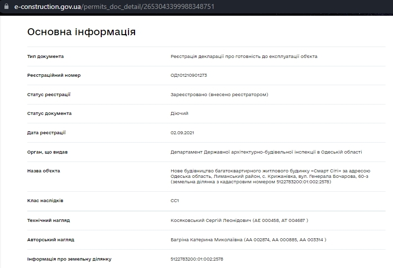 Сертифікат про готовність Дом 7, ЖК Smart City