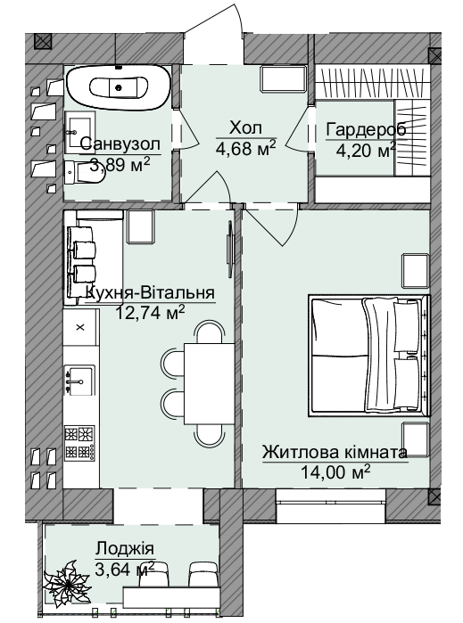 1-кімнатна 43.15 м² в ЖК Теплий дім Plus від 18 950 грн/м², с. Крижанівка