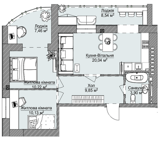 2-комнатная 70.14 м² в ЖК Теплый дом Plus от 18 650 грн/м², с. Крыжановка