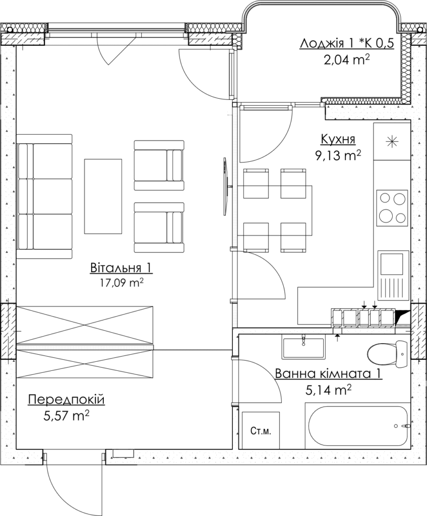 1-кімнатна 38.97 м² в ЖК O2 Residence від 32 503 грн/м², Київ