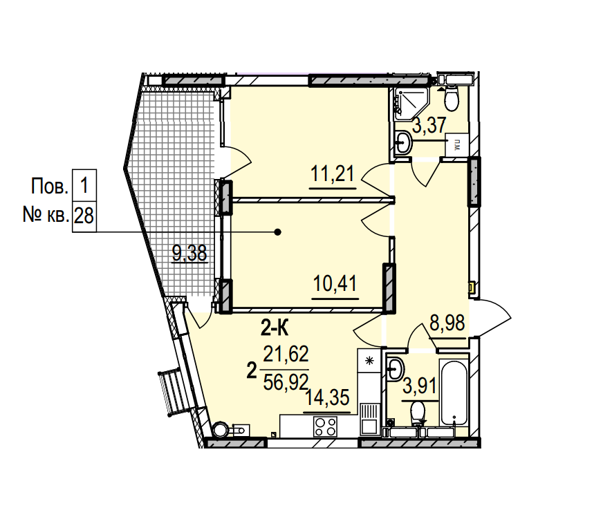 2-кімнатна 56.92 м² в ЖК Італійський квартал 2 від 32 313 грн/м², Київ