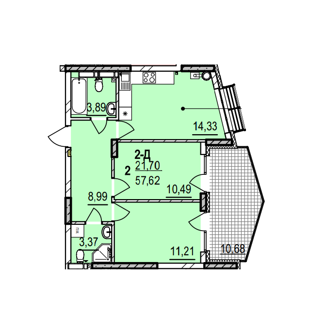 2-кімнатна 57.62 м² в ЖК Італійський квартал 2 від 35 000 грн/м², Київ