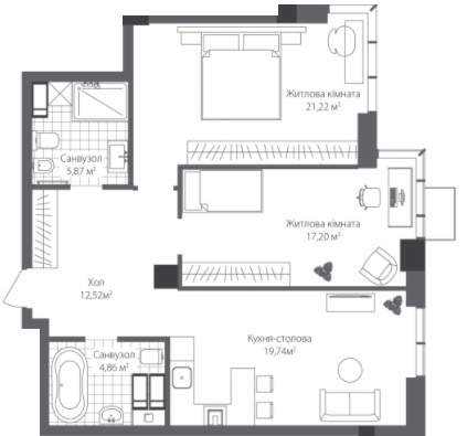 2-комнатная 81.41 м² в ЖК RiverStone от 65 500 грн/м², Киев