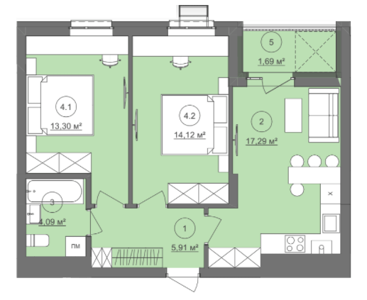 2-кімнатна 56.4 м² в ЖК Well Home від 26 800 грн/м², Львів