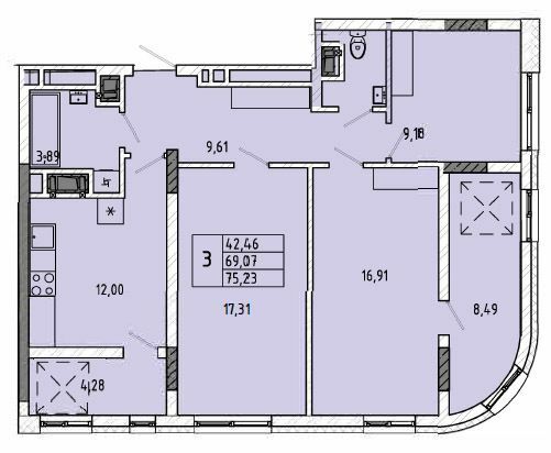 3-комнатная 75.23 м² в ЖК на ул. Миколайчука, 38 от 21 000 грн/м², Львов