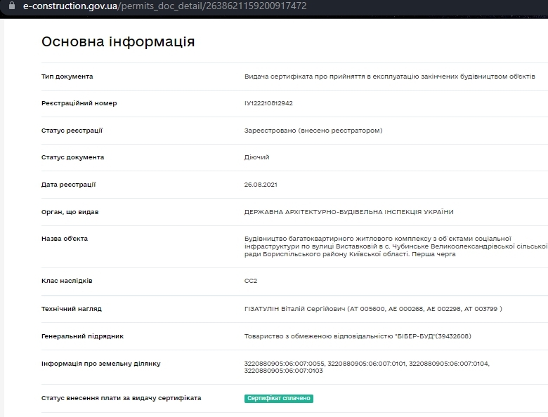 Сертификат о готовности 8 дом, ЖК Новосельцево