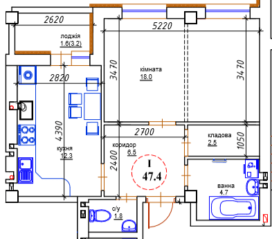 1-комнатная 47.4 м² в ЖК ЯневБуд от 13 300 грн/м², пгт Ивано-Франково