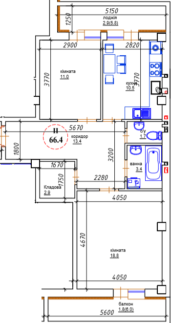 2-комнатная 66.4 м² в ЖК ЯневБуд от 13 950 грн/м², пгт Ивано-Франково