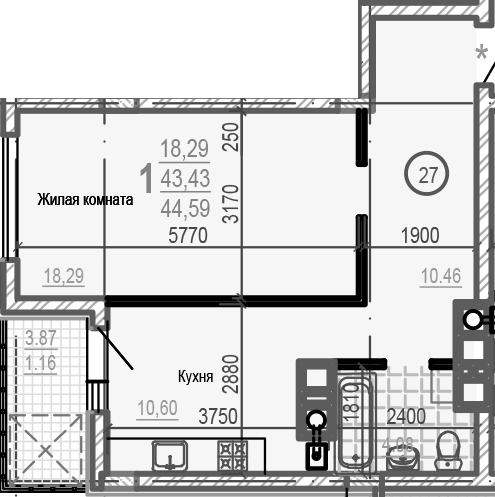 1-комнатная 44.59 м² в ЖК Брюссель от 45 000 грн/м², Харьков