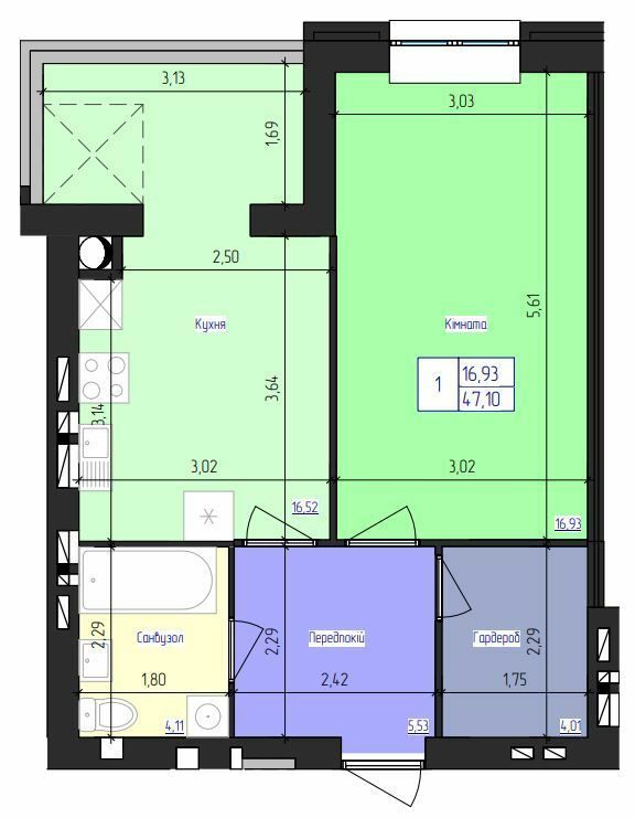 1-комнатная 47.1 м² в ЖК Олимпийский от 16 500 грн/м², Харьков