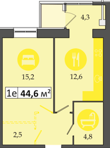 1-комнатная 44.6 м² в ЖК Днепровская Брама 2 от 16 900 грн/м², пгт Слобожанское