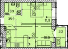 1-комнатная 42.4 м² в ЖК Promenade от 26 450 грн/м², Днепр