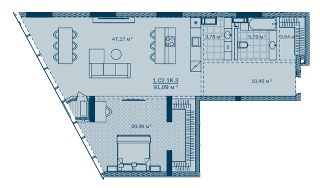 1-комнатная 91.01 м² в ЖК Rusaniv Residence от 38 438 грн/м², Киев