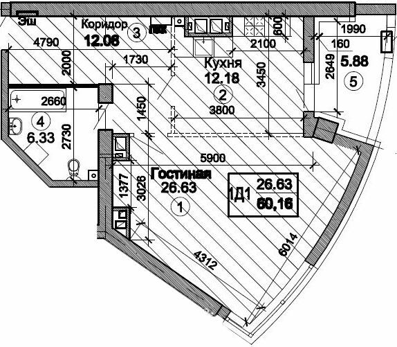 1-комнатная 63.98 м² в ЖК Триумф от 23 000 грн/м², Днепр