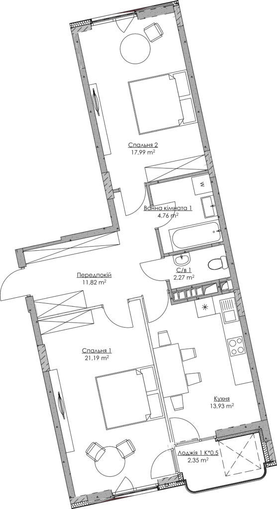 2-кімнатна 74.31 м² в ЖК O2 Residence від 27 815 грн/м², Київ