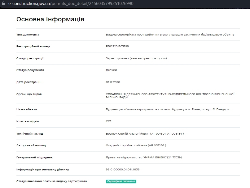 Сертификат о готовности Дом, ЖК Bridge Town
