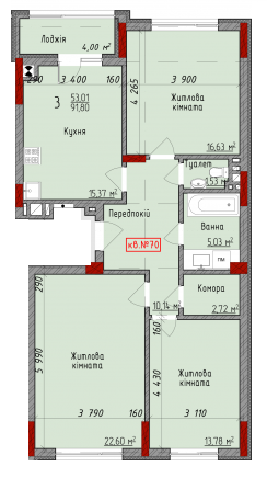3-комнатная 91.8 м² в ЖК Delux House от 22 650 грн/м², Черновцы