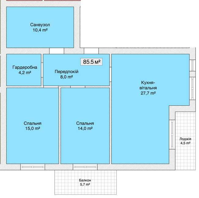 2-комнатная 85.5 м² в ЖК Княжий от 25 950 грн/м², Винница