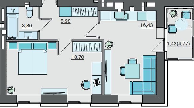 1-комнатная 46.45 м² в ЖК Супернова от 20 000 грн/м², Луцк