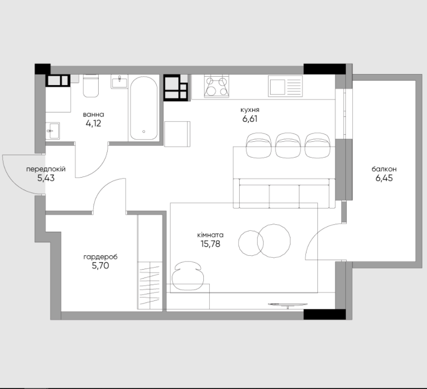 1-комнатная 39.08 м² в КД OLEGIVSKIY от 68 492 грн/м², Киев