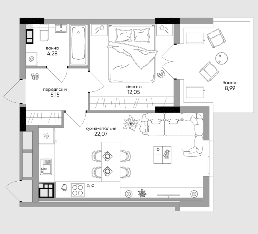 1-комнатная 47.43 м² в КД OLEGIVSKIY от 60 515 грн/м², Киев
