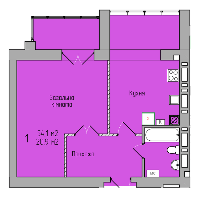 1-комнатная 54.1 м² в ЖК Центральный от 18 000 грн/м², г. Кременчуг