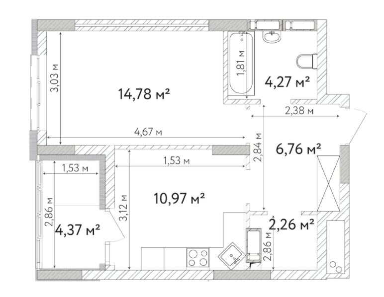 1-кімнатна 43.41 м² в ЖК Krona Park II від 24 500 грн/м², м. Бровари