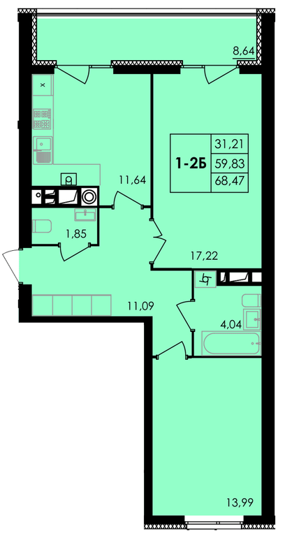 2-комнатная 68.47 м² в ЖК City Park от 19 500 грн/м², Черкассы