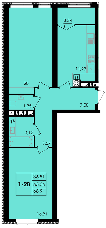 2-комнатная 68.9 м² в ЖК City Park от 19 500 грн/м², Черкассы