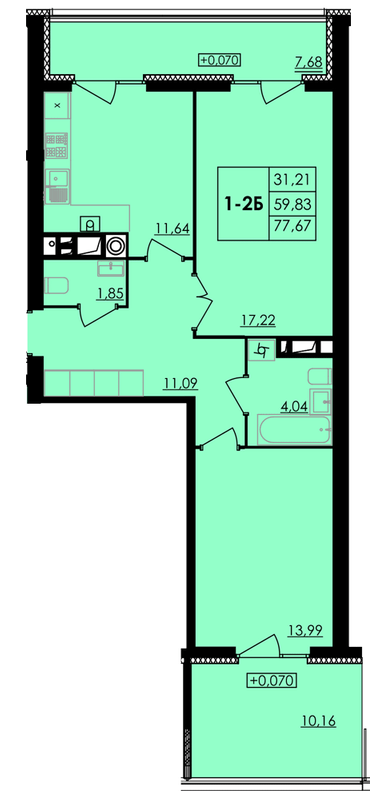 2-комнатная 77.67 м² в ЖК City Park от 19 500 грн/м², Черкассы