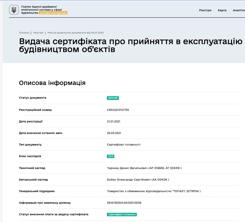 Сертифікат про готовність 2 дом, ЖК Iceberg