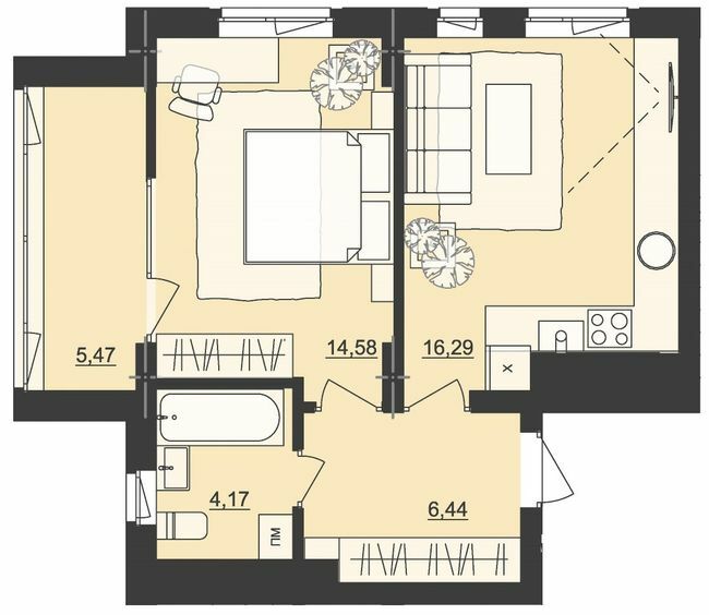 1-комнатная 46.95 м² в ЖК Киевский от 20 950 грн/м², Черновцы